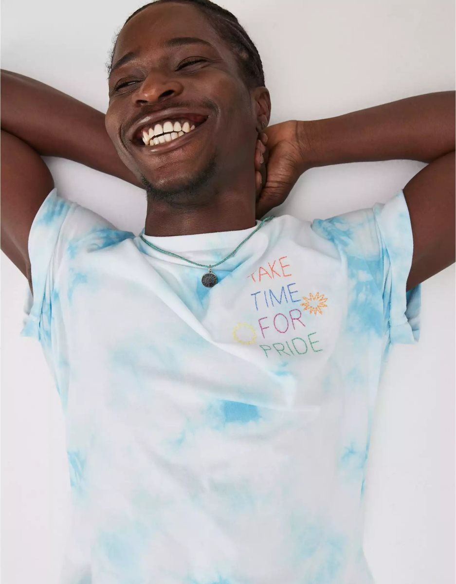 T Shirts American Eagle AE Super Soft Pride Tie Dye Graphique Bleu Homme | WPX-34544478